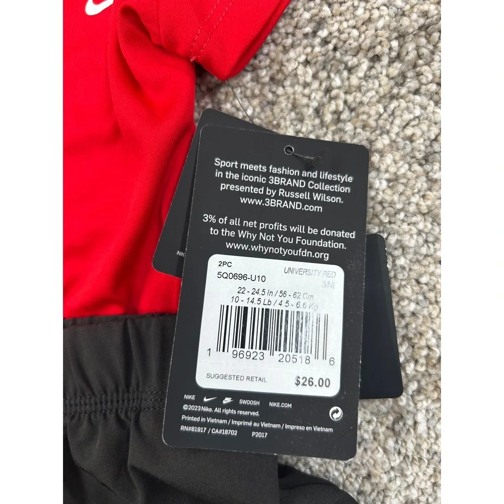 Nike Infant Boys Red Polo Bodysuit Black Shorts Set 3M NEW #0586